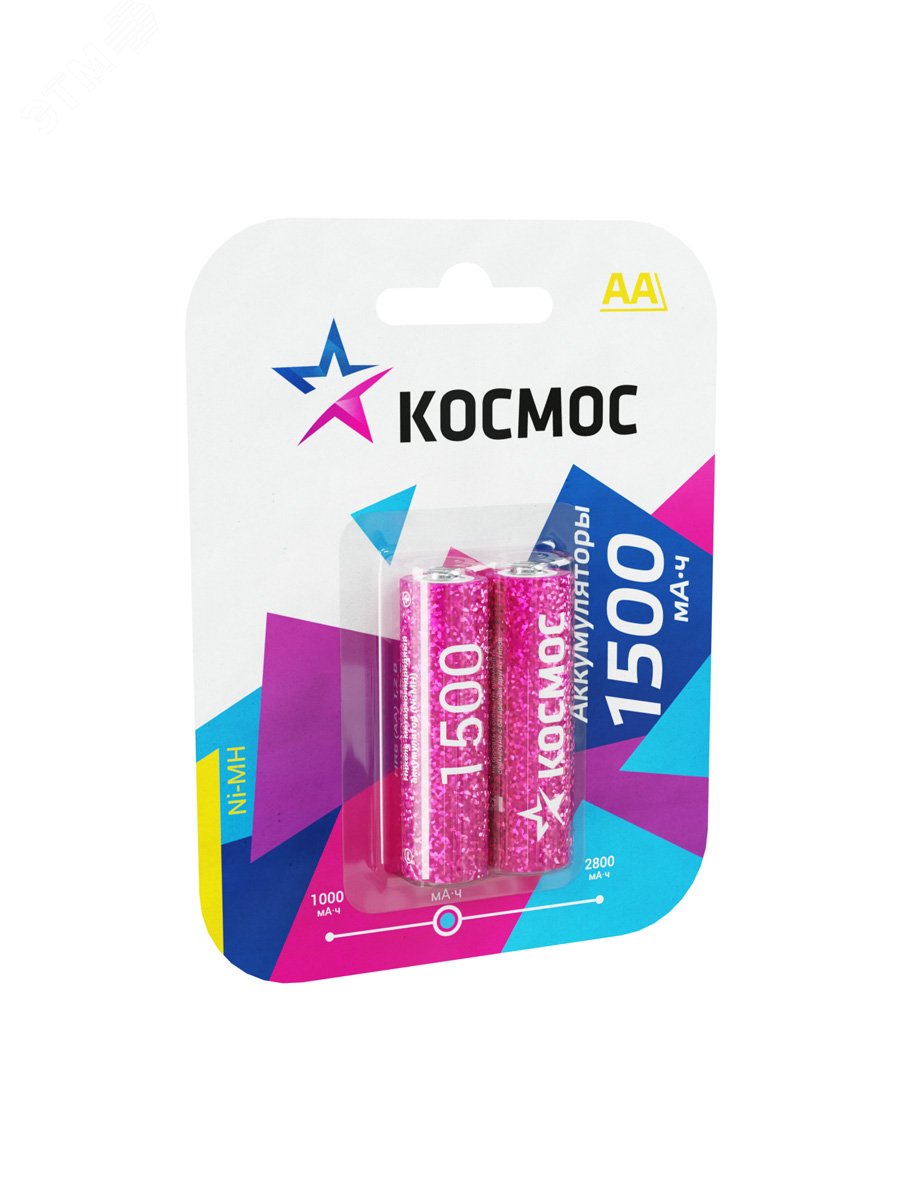Батарейка аккумуляторная АА 1500 мАч блистер 2 шт KOCR6NIMH(1500mA) Космос
