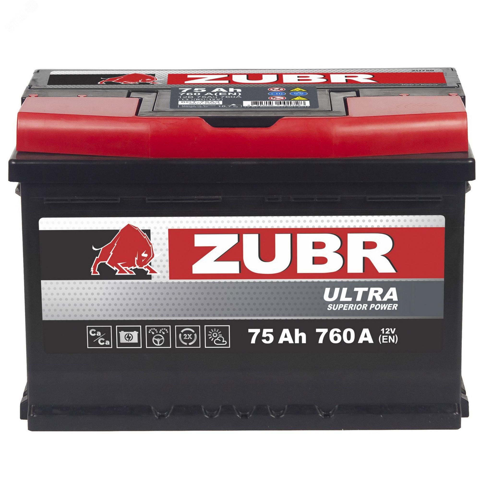Аккумулятор автомобильный ZUBR Ultra 75Ah L+ ZU751 ZUBR