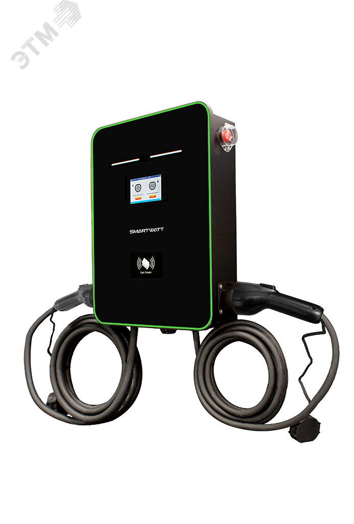 Зарядная станция для электромобиля SMARTWATT EVC, 44 кВт, коммерческая OCPP 1.6J, переменный ток, 3 фазы 380 В, два поста по 22 кВт 32 А, кабели по 5 метров, коннекторы Type2, IP54 EVC AC 44K 3P CP2 Type2 SMARTWATT