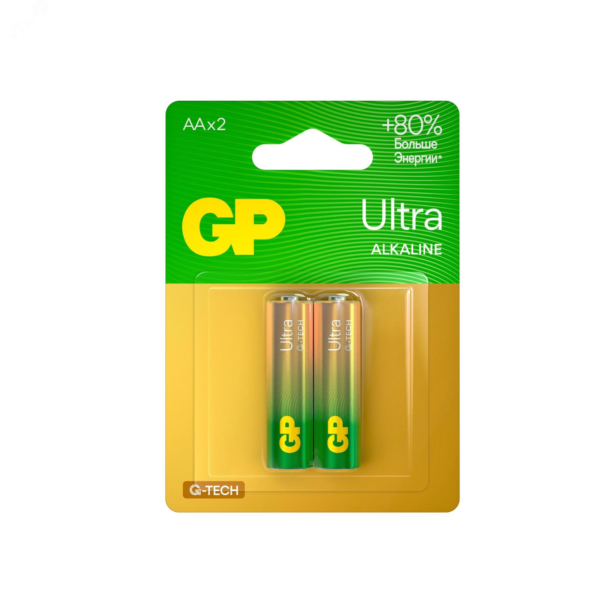 Батарейка алкалиновая GP Ultra Alkaline G-Tech 15А АA 2 шт в блистере 1229 GP